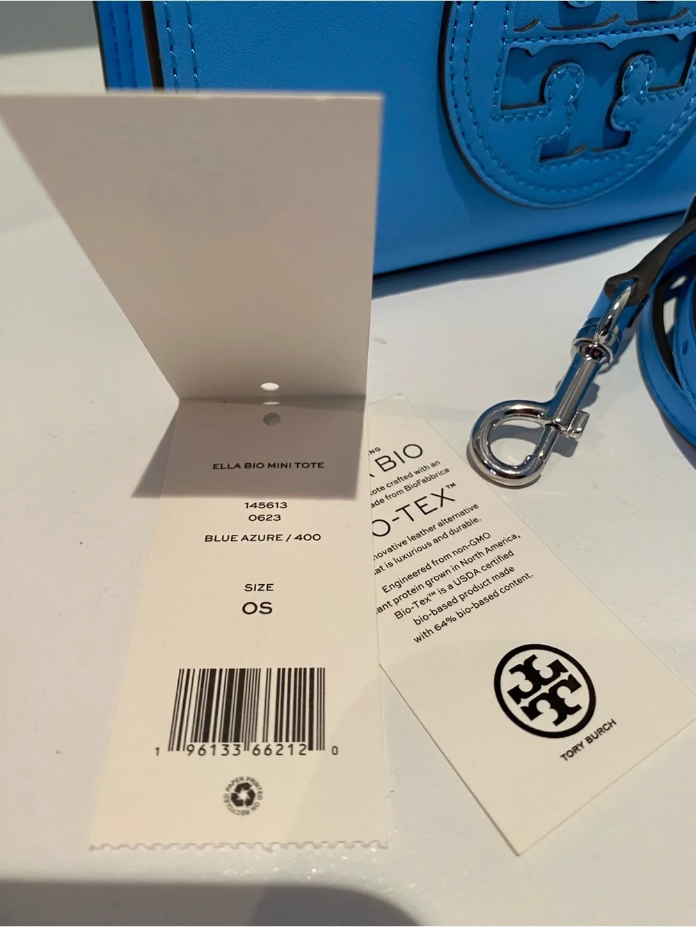 NWT Tory Burch Mini Ella Bio Tote Sky Blue Azure : Cross body Strap included